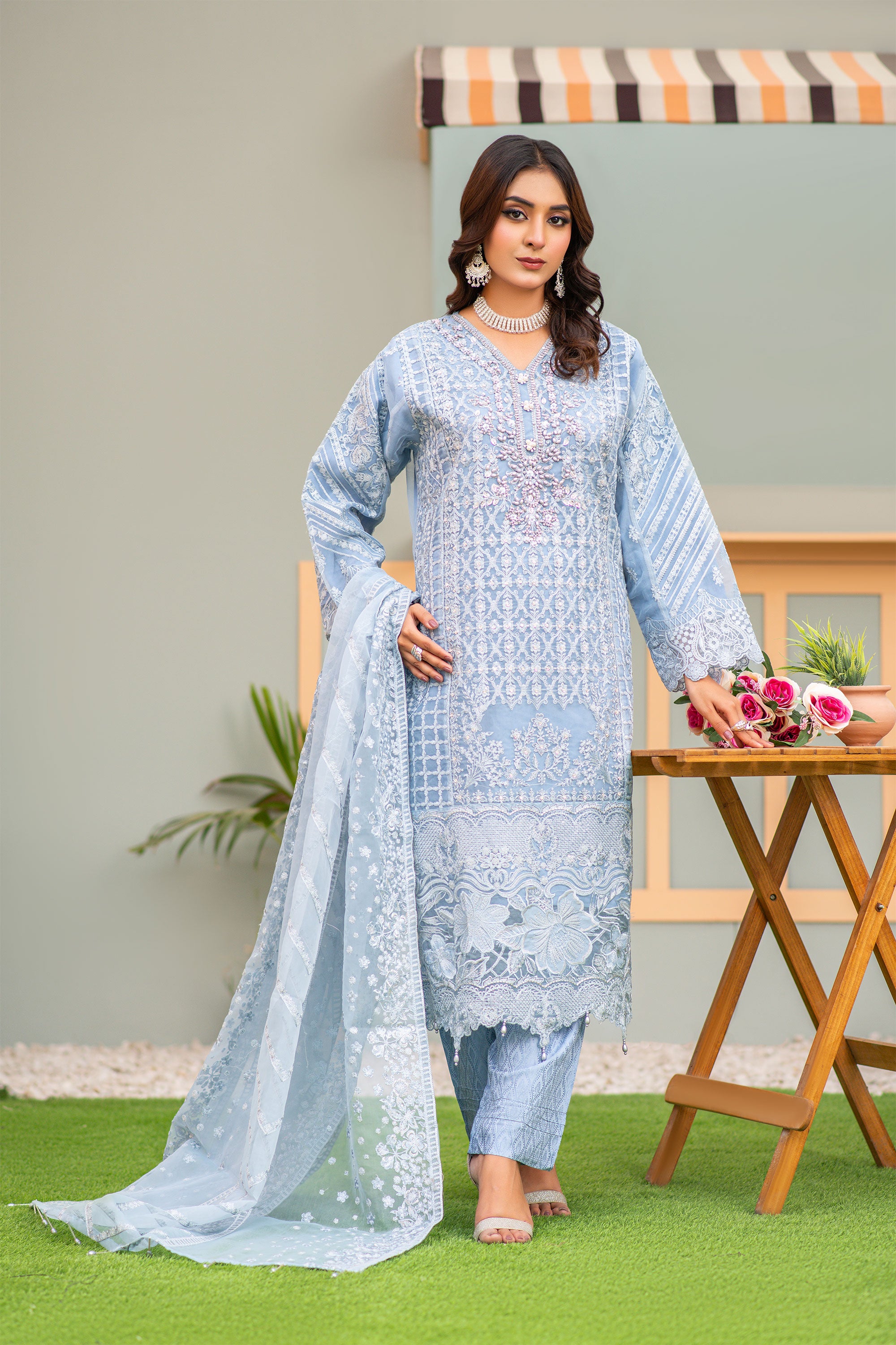 Sahiba Sky Blue - Semi Stitched - 160