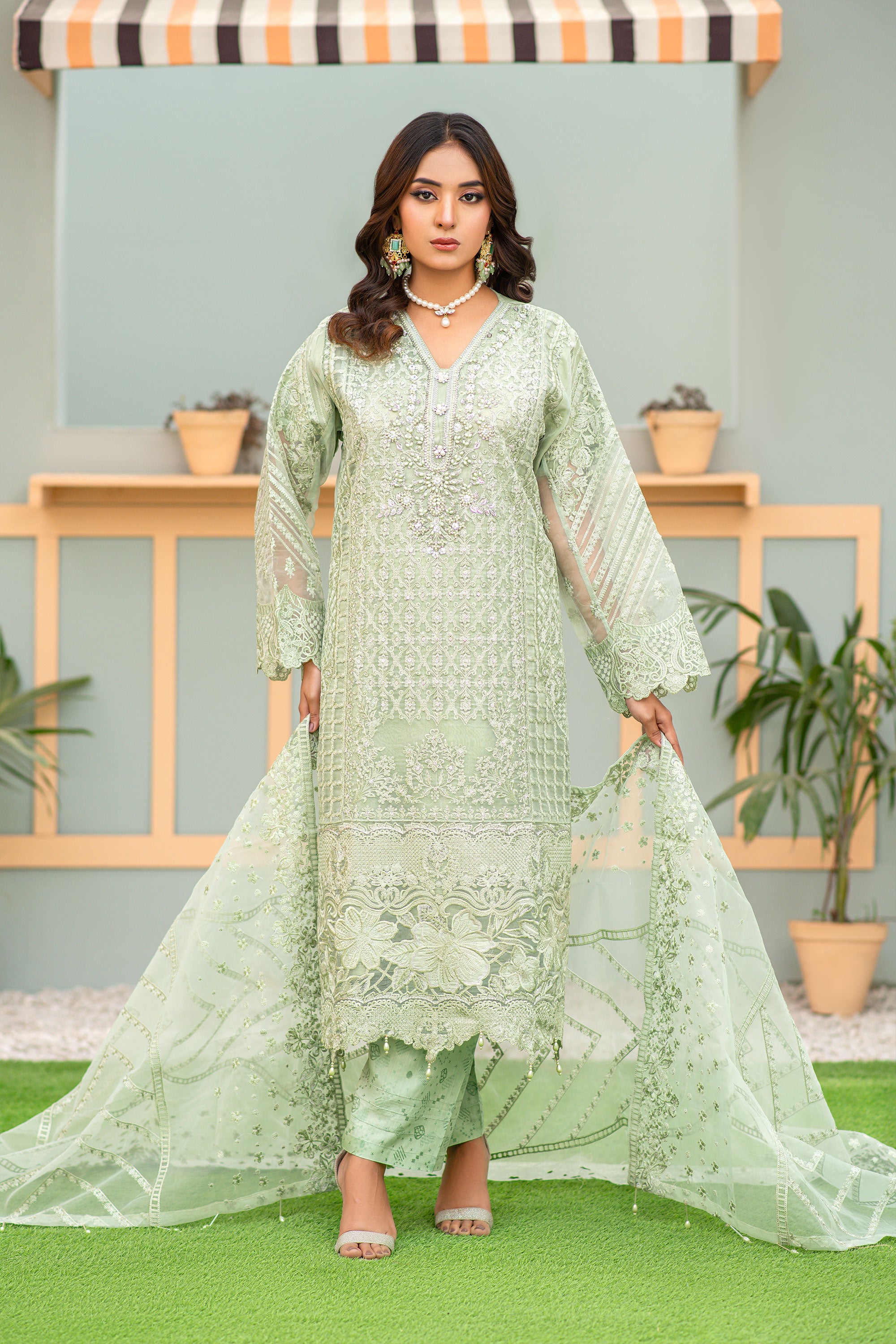 Sahiba Pistachio Green - Semi Stitched - 165